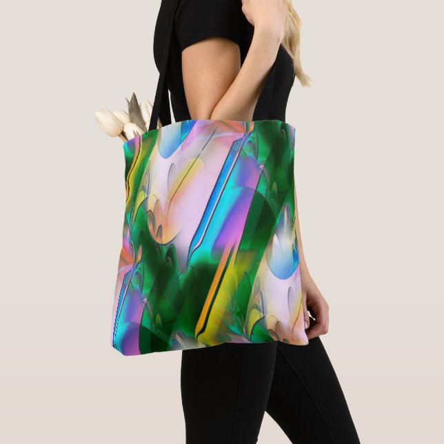 Abstract colourful leaves with psychedelic style   tote bag (Close Up)