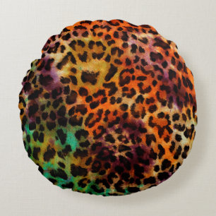 abstract colourful leopard texture pattern round cushion