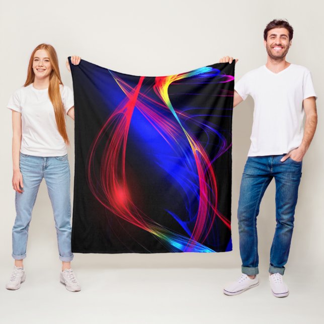 Abstract Colourful Lights Fleece Blanket Black (In Situ)