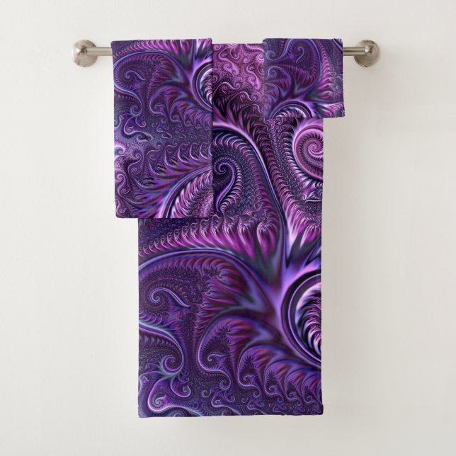 Abstract Colourful Lilac & Violet Spiral Pattern Bath Towel Set (Insitu)