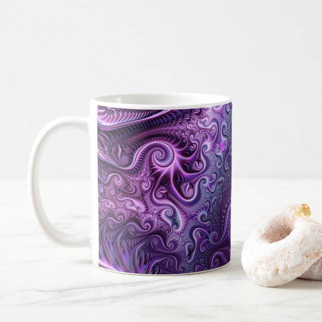 Abstract Colourful Lilac & Violet Spiral Pattern  Coffee Mug (With Donut)