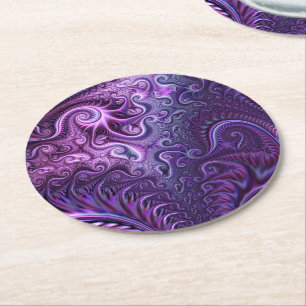 Abstract Colourful Lilac & Violet Spiral Pattern Round Paper Coaster