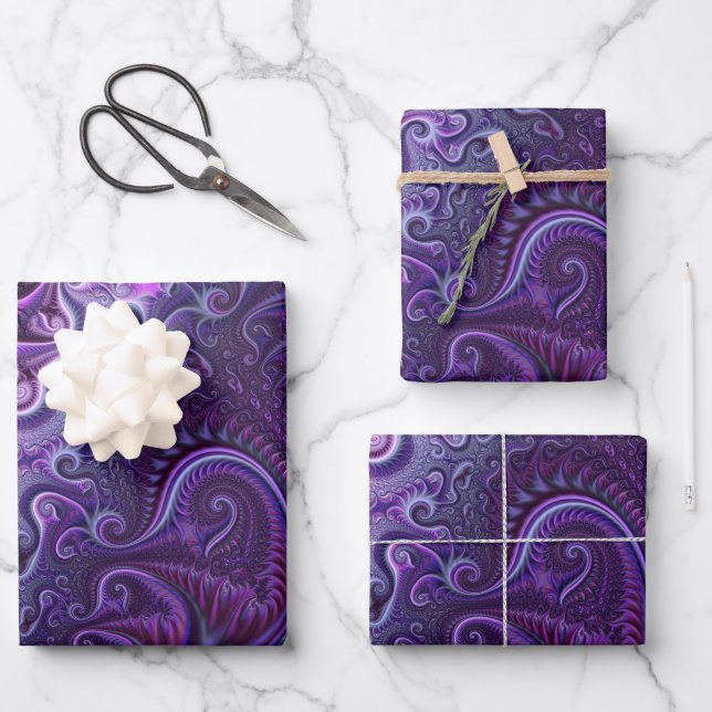 Abstract Colourful Lilac & Violet Spiral Pattern Wrapping Paper Sheet (Front)