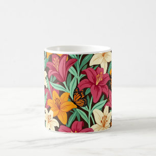Abstract Colourful Lilies Butterflies Coffee Mug