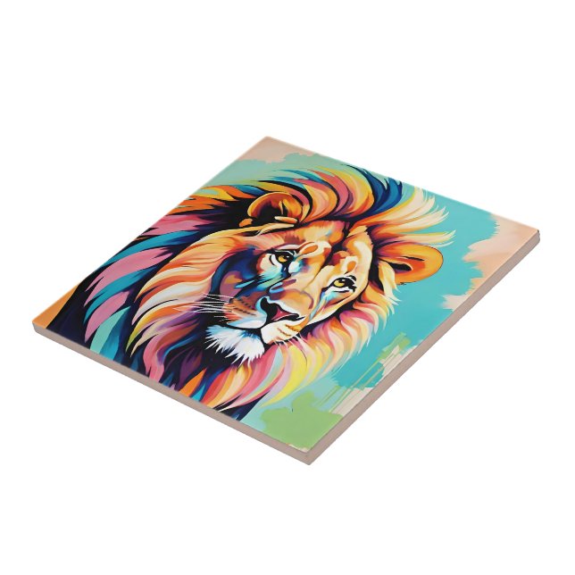 Abstract colourful lion portrait  ceramic tile (Side)