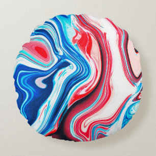 Abstract colourful liquid marble texture round cushion