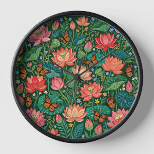 Abstract Colourful Lotus Butterflies Art Clocks