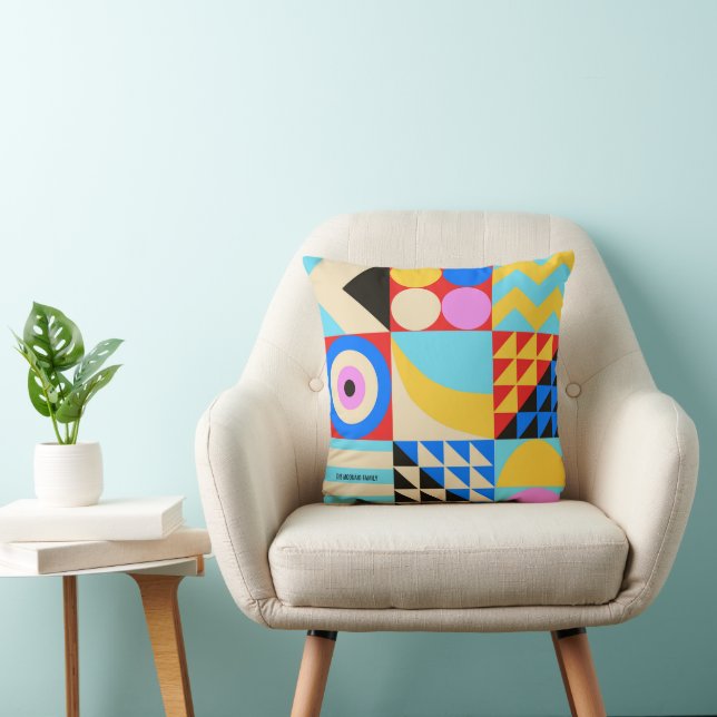 Abstract Colourful Modern Geometric Family Name Cushion (Chair)