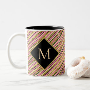 Abstract Colourful Modern Monogram Pink Yellow Gol Two-Tone Coffee Mug