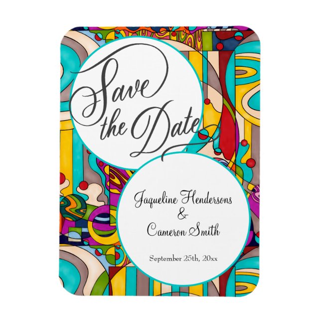 Abstract colourful modern Save the Date Magnet (Vertical)