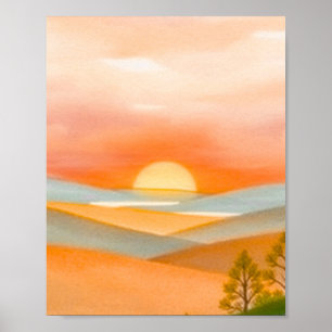 Abstract Colourful Mountain Landscape Illustration Poster