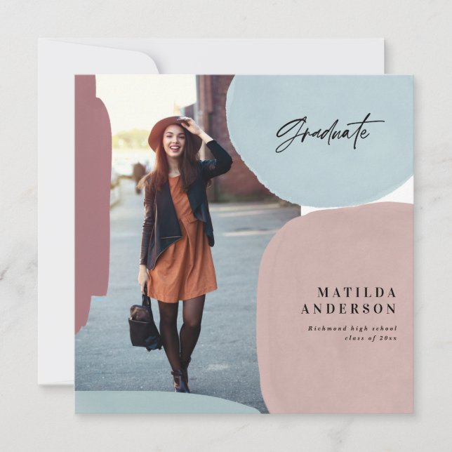 Abstract colourful multi photo graduation party announcement (Front)