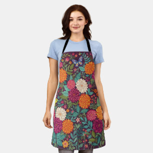 Abstract Colourful Naive Dahlias Butterflies Apron