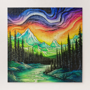 Abstract Colourful Northern Lights Illustration Jigsaw Puzzle