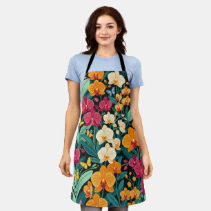 Abstract Colourful Orchids Butterflies Apron
