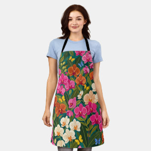 Abstract Colourful Orchids Butterflies Apron