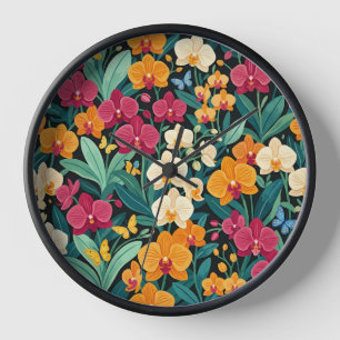 Abstract Colourful Orchids Butterflies Art Clocks