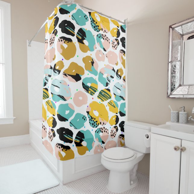 Abstract colourful organic shapes pattern shower curtain (In Situ)