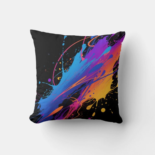 Abstract Colourful Paint Splatter Background Cushion (Front)