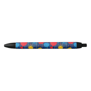 Abstract Colourful Paint Splatters Black Ink Pen