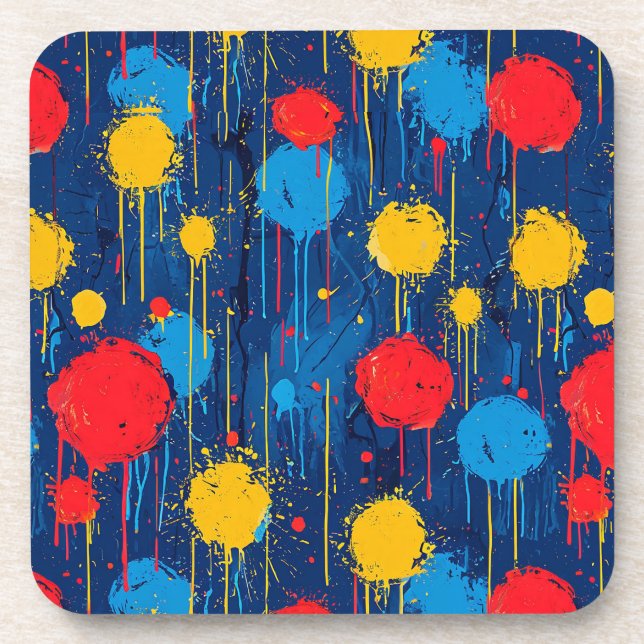 Abstract Colourful Paint Splatters Coaster (Front)