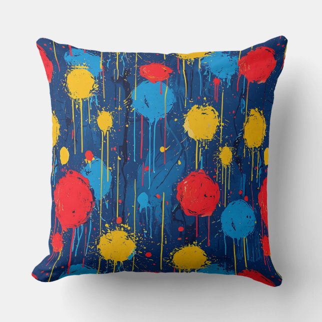 Abstract Colourful Paint Splatters Cushion (Front)