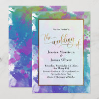 Abstract Colourful Paint Splatters Gold Wedding
