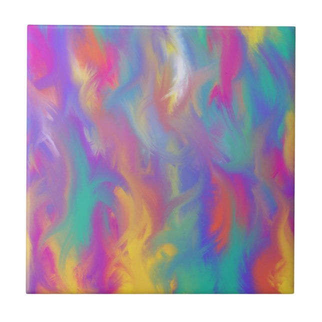 Abstract Colourful Paint Teal Yellow Purple Shower Ceramic Tile (Front)