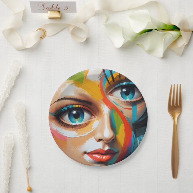 Abstract Colourful Painted Face Paper Plate (Wedding)