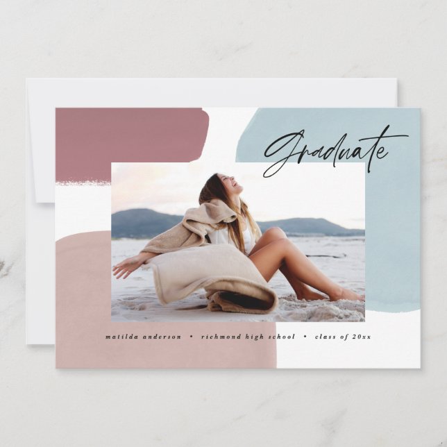 Abstract colourful painted photo graduation party announcement (Front)