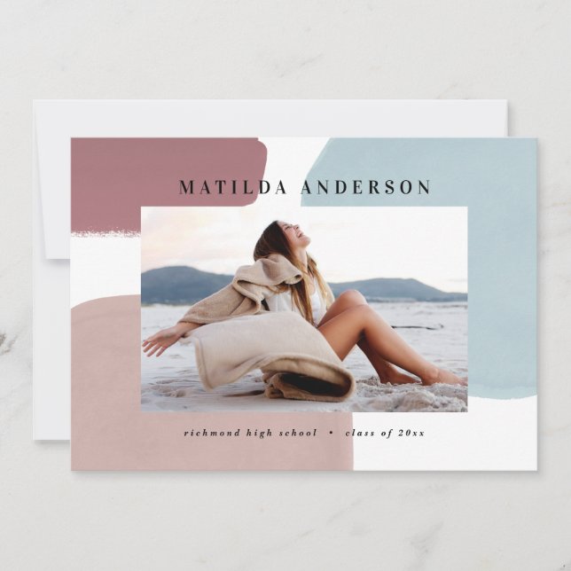 Abstract colourful painted photo graduation party announcement (Front)