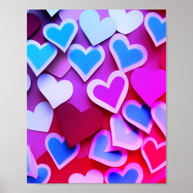 Abstract Colourful Paper Hearts Poster (Front)