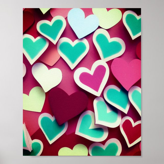 Abstract Colourful Paper Hearts Poster (Front)