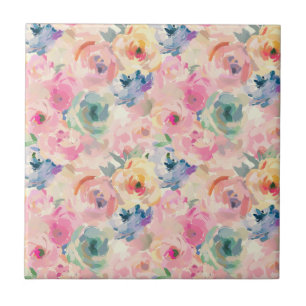 Abstract Colourful Pastel Flowers Floral Pattern Ceramic Tile