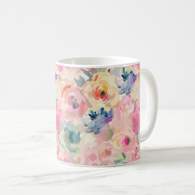 Abstract Colourful Pastel Flowers Floral Pattern Coffee Mug (Front Right)