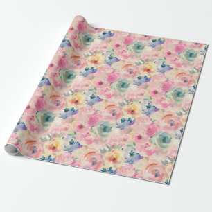 Abstract Colourful Pastel Flowers Floral Pattern Wrapping Paper