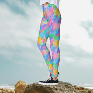 Abstract Colourful Pastel Watercolor Stroke Patter Leggings