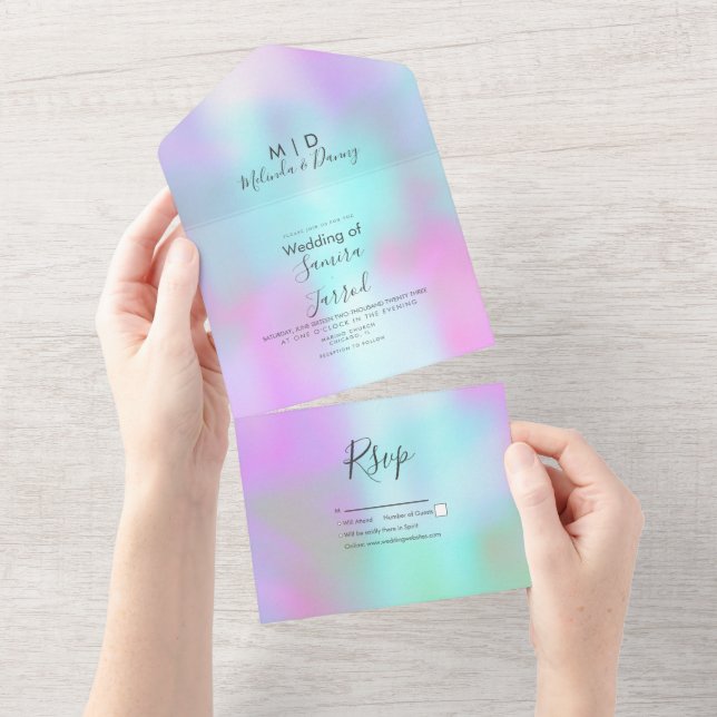 Abstract Colourful Pink Blue Purple Wedding  All In One Invitation (Tearaway)
