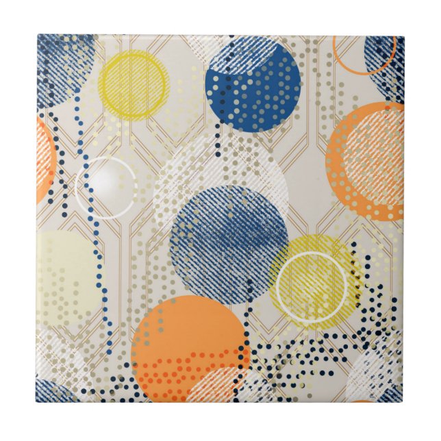 Abstract colourful polka dot ceramic tile (Front)