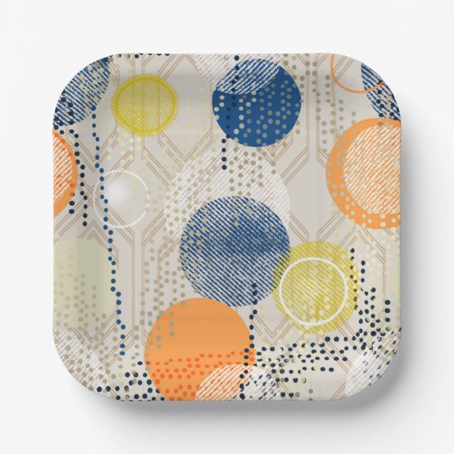 Abstract colourful polka dot paper plate (Front)