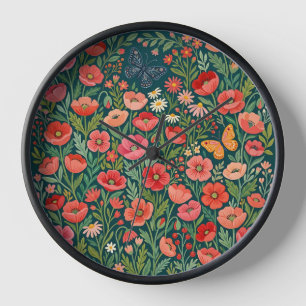 Abstract Colourful Poppies Butterflies Art Clocks
