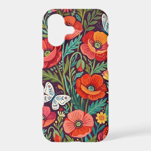 Abstract Colourful Poppies Butterflies iPhone Case