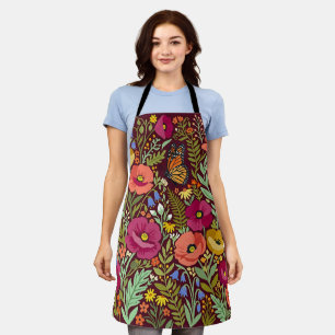 Abstract Colourful Poppies Butterfly Apron
