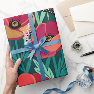 Abstract Colourful Poppies Monarch Wrapping Paper