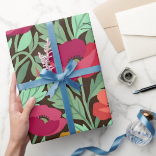 Abstract Colourful Poppies Monarch Wrapping Paper