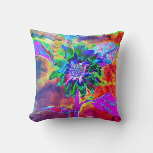  Abstract colourful  psychedelic chakra sunflower  Cushion (Front)