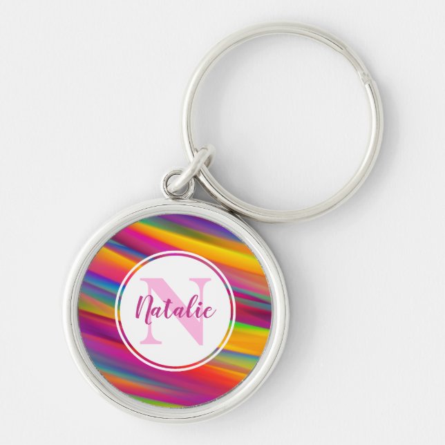 Abstract Colourful Rainbow Gradient Name Monogram Key Ring (Front)