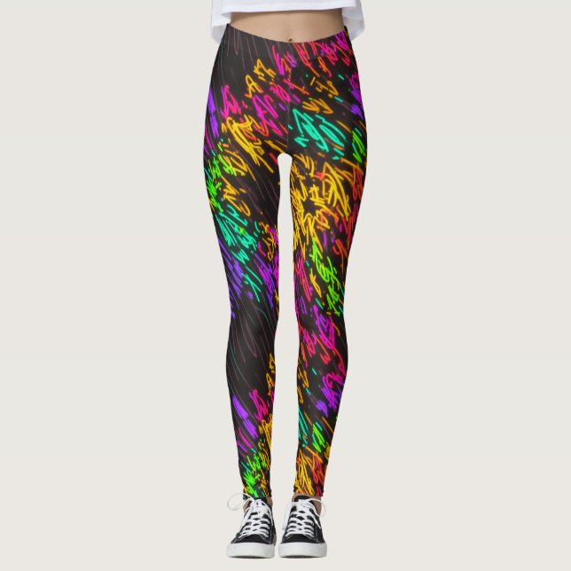 Abstract Colourful Rainbow Laser Lights On Dark  Leggings (Front)