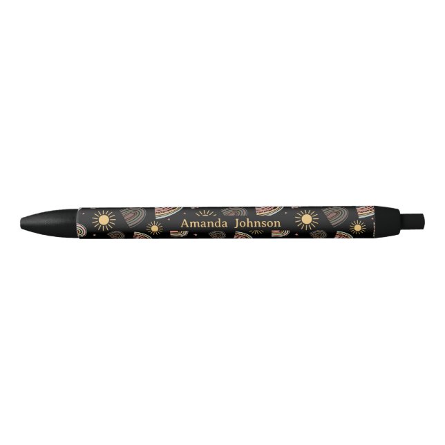 Abstract Colourful Rainbow Sun Script Name Monogra Black Ink Pen (Front)