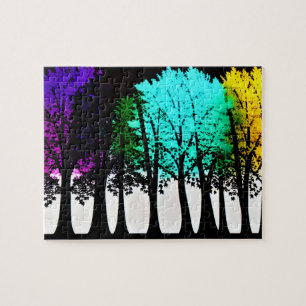 Abstract Colourful Rainbow Trees Canvas Jigsaw Puzzle